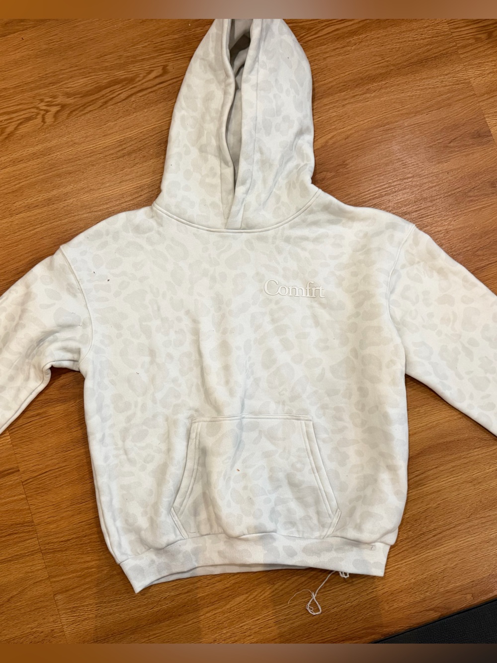 Kids Cream Leopard-Print Hoodie with Embroidered Comfit Logo